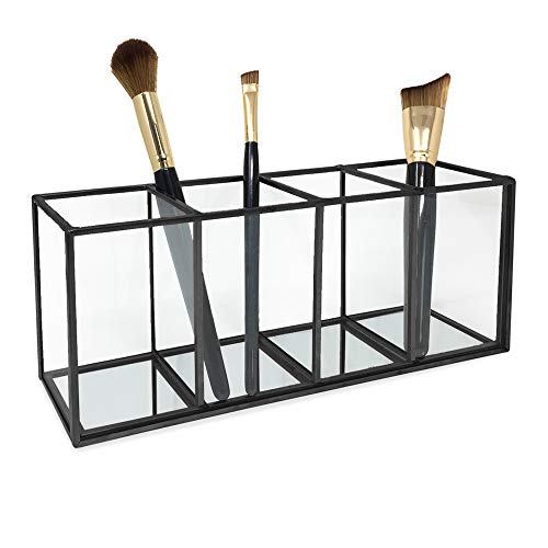 Isaac Jacobs 4-Compartment Organizer with Mirror Base - Black - Multi-Functional Storage