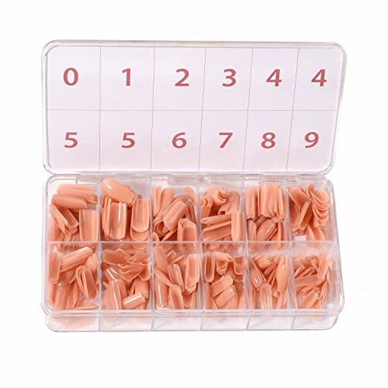 Allkem Soft Gel Nail Tips - Medium Long Square Nail Extensions Kit - 12 Sizes Long Full Cover Nails - Nude (504 Pieces)
