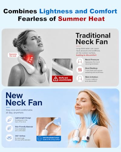 Portable Neck Fan Hands-Free Personal Wearable Fan Snowflake White