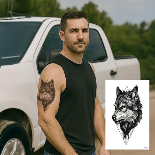 Temporary Tattoos for Men Realistic Fake Tattoo Sticker for Adults Women Teens Arm Body Chest Waterprooof Wolf 12 Sheets