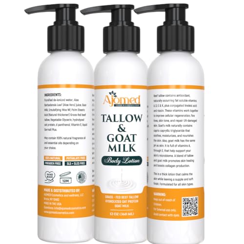 Handmade Organic Oatmeal & Honey Tallow & Goat Milk Body Lotion - Sensitive Skin, 8 OZ