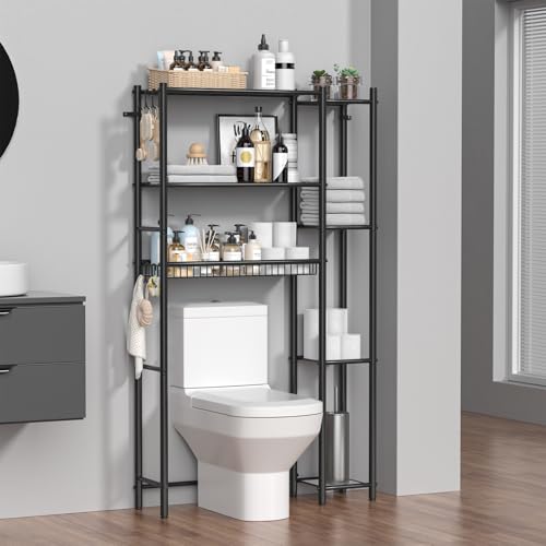 Hodonas Over The Toilet Storage Shelf - 7-Tier Bathroom Organizer Rack, Adjustable Black