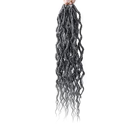 Grey Faux Locs Crochet Hair 24 Inch - 6 Pack Goddess Locs Synthetic Braids