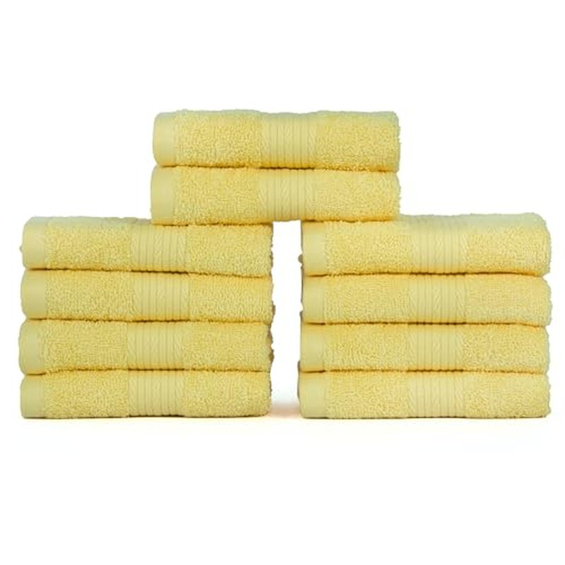 Ample Decor Wash Cloths Pack of 10, Oeko Tex Certified 600 GSM 100% Cotton Soft Absorbent, Premium Quality Durable Machine Washable, Ideal for Bathroom, Pool, Hotel, Spa ? Yellow