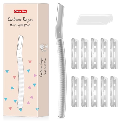 Dermaplane Razor for Women Face, Suitable for Facial Peach Fuzz, Eyebrows, Exfoliation, and Men Shaving, Equipped with 10 Replaceable Blades, Silver