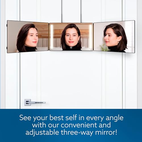 Black LED 3-Way Mirror for Hair Styling & Makeup with Lights