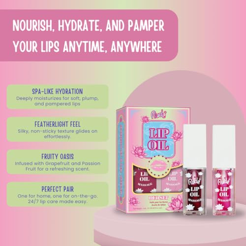 RUDE Cosmetics Tinted Lip Oil for Women, Hydrating Lip Gloss Oil Set, Lightweight & Nourishing, Moisturizing Care with a Glossy Finish, Ideal for On-the-Go Care, Passion Fruit & Grapefruit