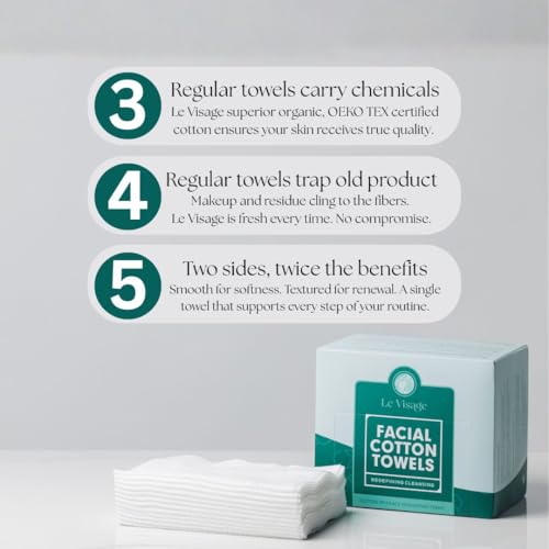 100% Cotton Facial Towels, Oeko-TEX Certified, 50 Pieces, Sterile and Biodegradable, Anti-Acne, Disposable Make-Up Remover Wipes, Ultra Soft, Organic