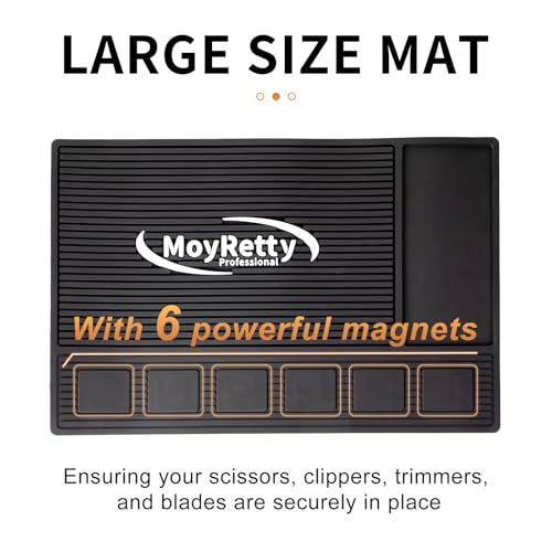 MoyRetty Magnetic Barber Mat for Clippers, (18.9" x 12.6") 6 Strong Magnetic Organizer Stations for Heavy Clippers and Trimmers, Professional Barbers Anti-Skid Rubber Mat(Black)
