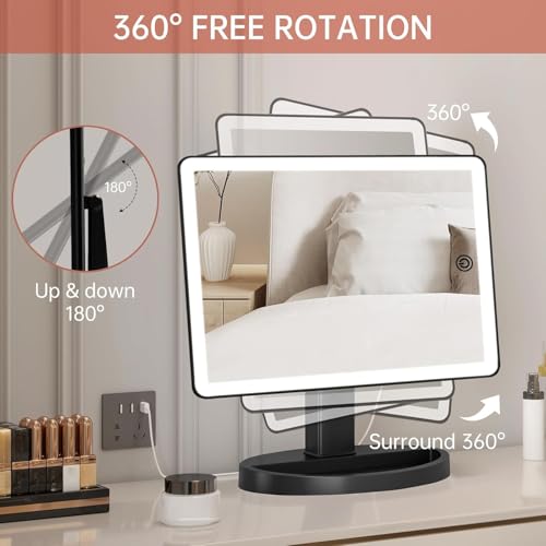 FUNTOUCH Large Lighted Makeup Mirror with 88 LEDs - Black, Dimmable, 14.56 Inch