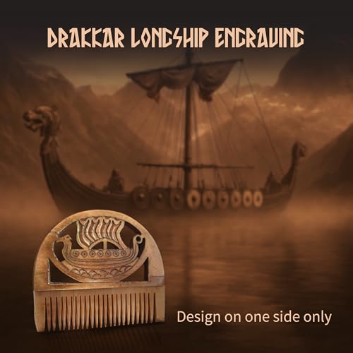 Viking Ox Bone Comb with Drakkar Longship Design - Pocket Beard & Hair Comb