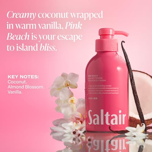 Saltair Body Wash, Pink Beach 2-Pack. Moisturizing Body Cleanser & Multi-Lipid Body Butter - Rich, Nourishing Pink Beach Hydrating Body Cream Bundle