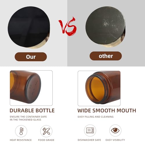 50Pcs 4 oz Glass Jars With Lids, Amber Small Containers With Inner Liners Whit&Premium Glossy Black Caps for Lotins,Powders,Ointments,4oz Sample&Candle Small Making