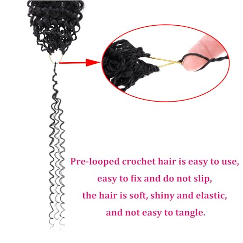 Leeven Pre Looped Micro Kinky Curly Crochet Hair 14 Inch - 8 Packs Black