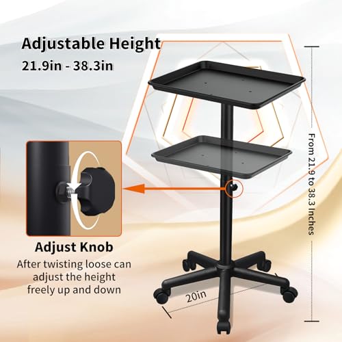 Black Salon & Tattoo Rolling Tray Cart with Height Adjustment - Niuadage
