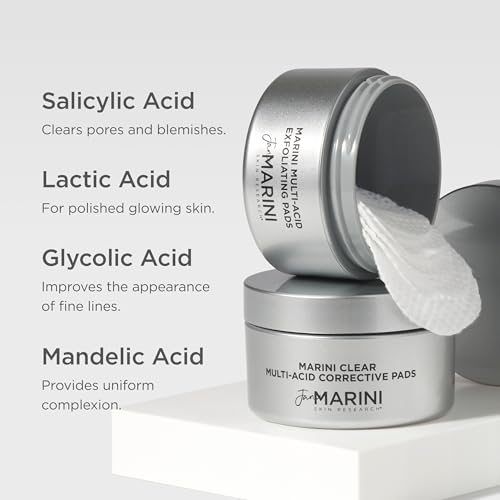 Jan Marini Skin Research Marini Multi-Acid Exfoliating Pads - At-Home Skin Health Peel - Brightening & Exfoliating Skincare Solution with Glycolic, Salicylic, Mandelic & Lactic Acid - 30 Pads