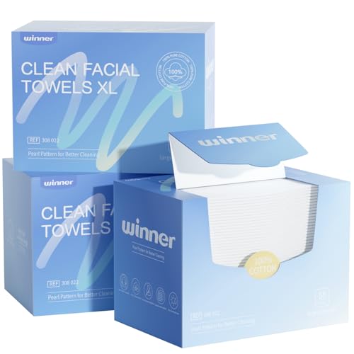 Winner XL Disposable Cotton Face Towels - 165 Count Pack of 3 - Soft, Gentle & Eco-Friendly