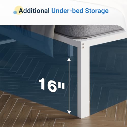 Full Size Bed Frame with Headboard - White Metal Platform, 18 Inch Height, Heavy Duty Slats, Easy Assembly, No Box Spring Needed - Variation of This Listing