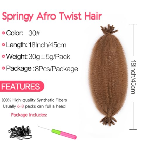 Pre-Separated Afro Twist Hair Extensions #30 18 Inch Pack of 8 for Braiding & Styles