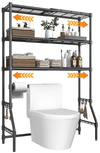Over Toilet Storage Shelves Rack with Adjustable Width & Height - 3 Tiers, Space Saver