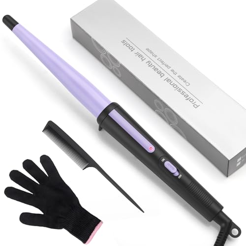 Purple Tapered Curling Wand 0.5-1 Inch for Classic Curls & Natural Waves