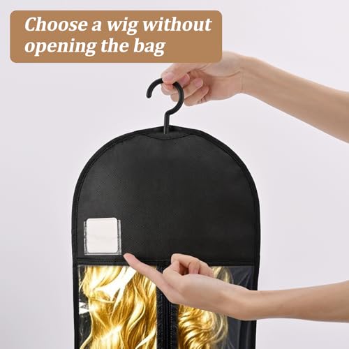 Black 12-Piece Extra Long Wig Storage Bags with Hanger and Labels - 31.5 Inch