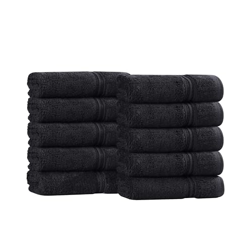 Superior Egyptian Cotton 10-Piece Face Towel Set , Small Towels For Facial, Spa, Quick Dry, Absorbent Towels, Bathroom Accessories, Guest Bath, Home Essentials, Washcloth, Airbnb, Black