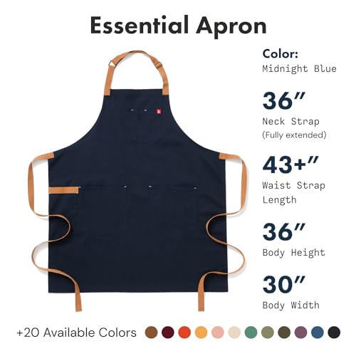 Hedley & Bennett Essential Chef Apron - Adjustable Bib with Pockets & Towel Loop, 12oz Cotton Canvas, Midnight Blue