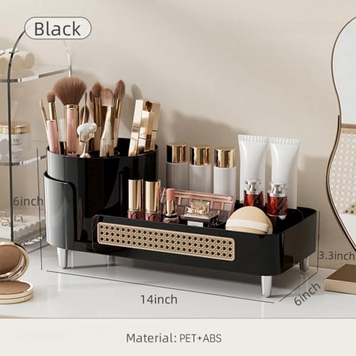 Rotating Large Capacity Cosmetic Display Case,Bathroom Counter Organizer Countertop Storage,Cosmetics Skincare Shelf Organizer (Black, XM)