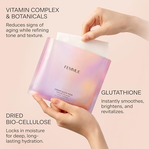 FEMMUE Dream Glow Mask - Calming Comforting (6pk) | Bio-Cellulose Face Sheet Mask with Vitamin Complex | Hydrating & Anti-Aging | Korean Skincare Treatment