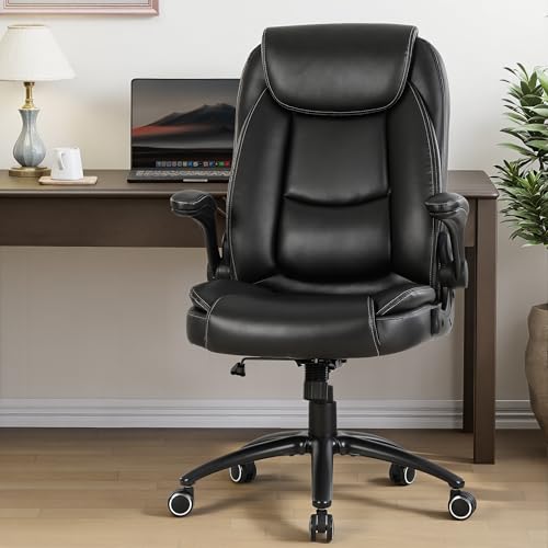 COLAMY Black Executive Desk Chair 300lbs Capacity with Ergonomic Lumbar Support