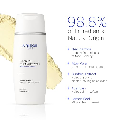 Gentle Face Cleanser Powder, Niacinamide Cleanser Face Wash for All Skin Types, Brightening Anti Aging Travel Face Wash, 98.8 Percent Natural, Made in France