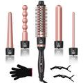 Rose Gold 5-in-1 Curling Wand Set with Ceramic & Thermal Brush - Hair Styling Tool