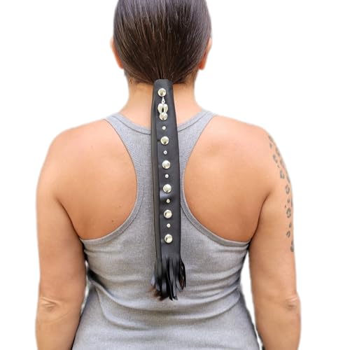 Genuine Leather Motorcycle Ponytail Holder Hair Wrap - 11 inch, Handcrafted