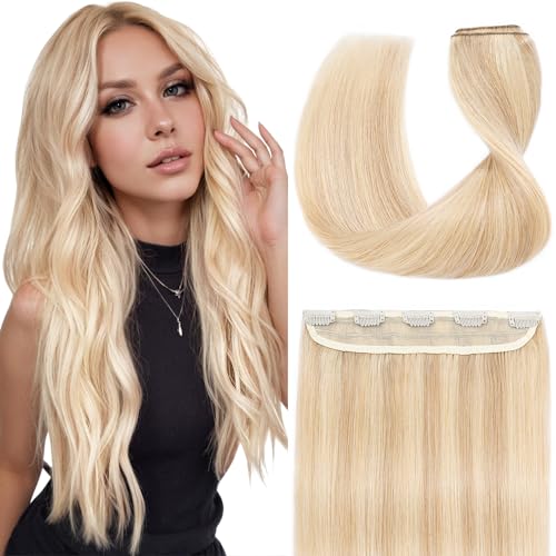 S-noilite Human Hair Clip-in Extensions Ash Blonde & Bleach Blonde 16 Inch 45g