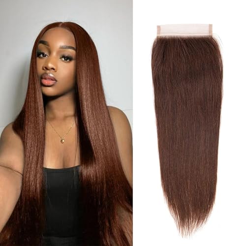 10 Inch Brown Straight Human Hair Lace Frontal Closure - Pre Plucked Baby Hair, 4x4 HD Swiss Lace, Brazilian Virgin