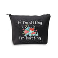 JXGZSO Funny Knitting Gift If I'm Sitting I'm Knitting Cosmetic Bag With Zipper Knitting Project Bag Crochet Lover Gift (I'm Sitting I'm Knitting Black)