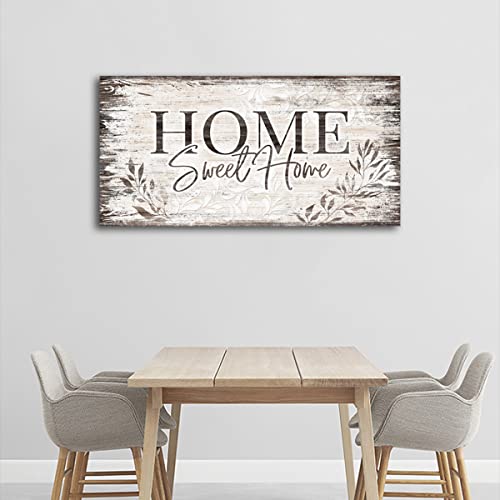Large Dark Brown Farmhouse Wall Art Sign - Home Sweet Home Canvas Decor 48" x 24" - Wrapped Canvas Variation