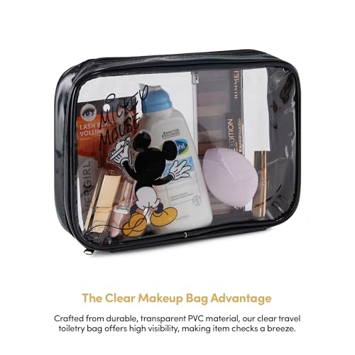 Mickey Mouse Cosmetic Case Set - Officially Licensed Mickey and Minnie Mouse Travel Cosmetic Case 3 Piece Set - Girls, Boys, Teens, Adults (Black Mickey)