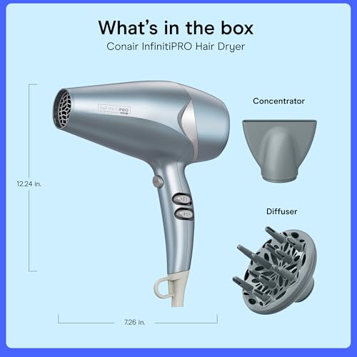 Conair InfinitiPRO Diffuser & Concentrator Hair Dryer - Blue, 1875W, Lightweight
