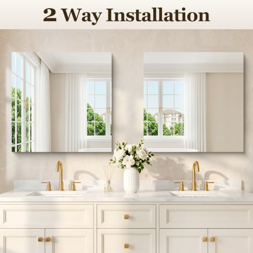 KOCUUY Frameless Shatterproof Bathroom Mirror 30x30 Inches, Unframed Square Wall Mirror for Bedroom & Entryway