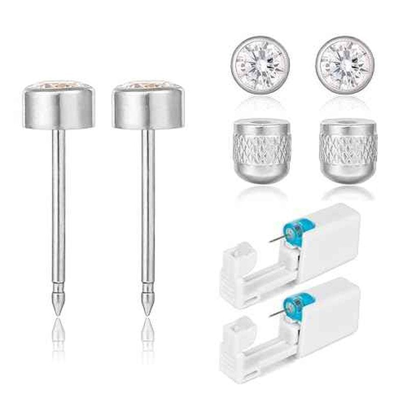 limerencia Ear Piercing Kit Titanium G23, Disposable Ear Piercing Gun Kit with F136 Medical Grade Titanium 4mm Cubic Zirconia Stud, At Home Self Ear Piercer Kit with Alcohol Pads