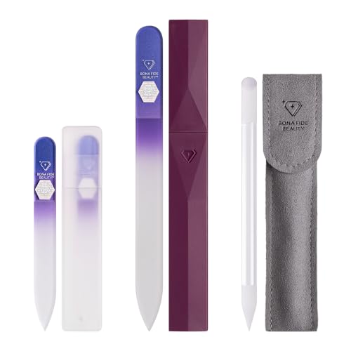 Purple Czech Glass Nail Kit with File & Cuticle Pusher - Long-Lasting Manicure Set
