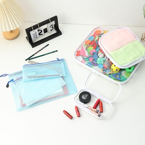 Hard Shell Clear Makeup Bags, Transparent Zipper Pouches, 3 Each, Combo Pack, 6 Pcs Set, Transparent Zippered Pouch, Bliss Bins, Clear Pencil Pouch, Hard Plastic Zipper Bag