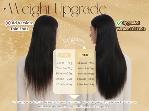 Clip-In Hair Extensions 12 Inches 7 Pieces - Jet Black Human Hair, Soft & Natural