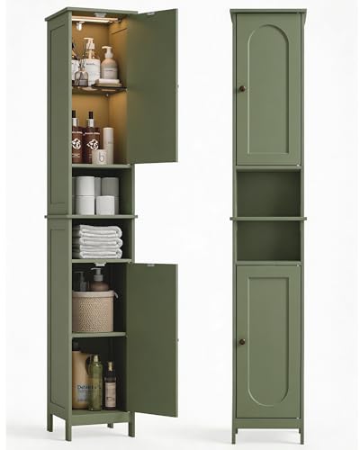 Tall Narrow Bathroom Storage Cabinet with Light - Forest Green, 11.8W x 11.8D x 66.9H