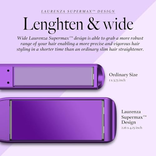 Laurenza 2-Inch Wide Flat Iron Hair Straightener & Curler with 20M Negative Ions - Purple