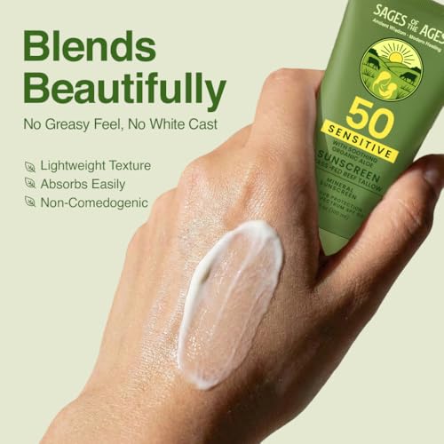 100% Mineral Sunscreen SPF 50 with Non-Nano Zinc Oxide ? Reef Safe UVA/UVB Broad Spectrum Sunblock, Water Resistant 80 Min, Moisturizing Tallow Lotion for Face & Body, 3.4 fl oz