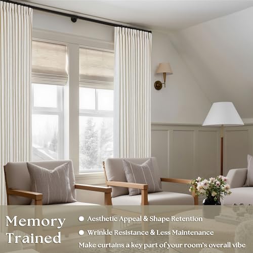 Natural Linen Pinch Pleated Curtains Set - 40W x 112L Inches, Pack of 2