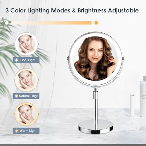GioeDa Lighted Makeup Mirror with 10x Magnification, Adjustable Height & Brightness